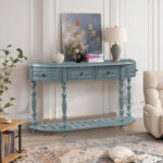 52 Modern and Contemporary Curved Console Table Sofa Table Entryway Table for Hallway Living Room with 4 Drawers and 1 Shelf - Image 38