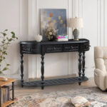 52 Modern and Contemporary Curved Console Table Sofa Table Entryway Table for Hallway Living Room with 4 Drawers and 1 Shelf - Image 39