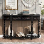 52 Modern and Contemporary Curved Console Table Sofa Table Entryway Table for Hallway Living Room with 4 Drawers and 1 Shelf - Image 2