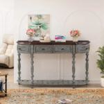52 Modern and Contemporary Curved Console Table Sofa Table Entryway Table for Hallway Living Room with 4 Drawers and 1 Shelf - Image 18