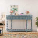 52 Modern and Contemporary Curved Console Table Sofa Table Entryway Table for Hallway Living Room with 4 Drawers and 1 Shelf - Image 30