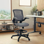 Mid-Back Mesh Ergonomic Drafting Chair with Foot Ring and Flip-Up Arms - Image 45