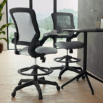 Mid-Back Mesh Ergonomic Drafting Chair with Foot Ring and Flip-Up Arms - Image 3