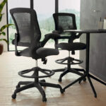 Mid-Back Mesh Ergonomic Drafting Chair with Foot Ring and Flip-Up Arms - Image 5