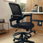 Mid-Back Mesh Ergonomic Drafting Chair with Foot Ring and Flip-Up Arms - Image 6