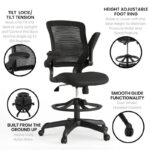 Mid-Back Mesh Ergonomic Drafting Chair with Foot Ring and Flip-Up Arms - Image 10