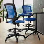 Mid-Back Mesh Ergonomic Drafting Chair with Foot Ring and Flip-Up Arms - Image 20