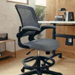 Mid-Back Mesh Ergonomic Drafting Chair with Foot Ring and Flip-Up Arms - Image 34