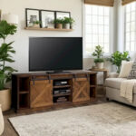Farmhouse 85 inch TV Stand Console for TVs up to 95 inches, No Assembly Required, Aged Whiskey Finish
