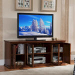 80360 Burnished Oak Leaded Glass TV Stand