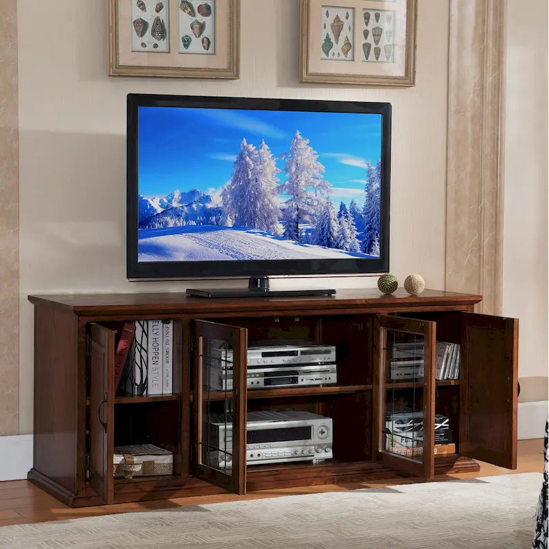 9320308015263_554435 80360 Burnished Oak Leaded Glass TV Stand - Image 1