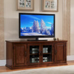 80360 Burnished Oak Leaded Glass TV Stand - Image 2