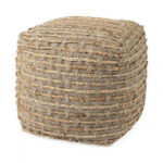 Binita Grey / Brown Hemp Wool & Cotton Square Pouf - Image 12