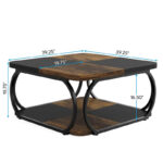 39 Inche 2-Tier Square Coffee Table with Metal Frame for Living Room - Image 2