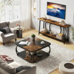 39 Inche 2-Tier Square Coffee Table with Metal Frame for Living Room - Image 6