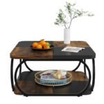 39 Inche 2-Tier Square Coffee Table with Metal Frame for Living Room - Image 7
