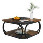 39 Inche 2-Tier Square Coffee Table with Metal Frame for Living Room - Image 8