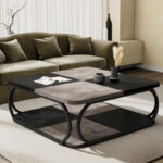 39 Inche 2-Tier Square Coffee Table with Metal Frame for Living Room - Image 9
