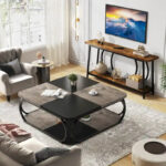 39 Inche 2-Tier Square Coffee Table with Metal Frame for Living Room - Image 12