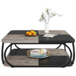 39 Inche 2-Tier Square Coffee Table with Metal Frame for Living Room - Image 14