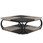 39 Inche 2-Tier Square Coffee Table with Metal Frame for Living Room - Image 16