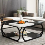 39 Inche 2-Tier Square Coffee Table with Metal Frame for Living Room - Image 17