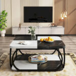 39 Inche 2-Tier Square Coffee Table with Metal Frame for Living Room - Image 21