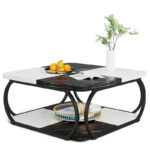 39 Inche 2-Tier Square Coffee Table with Metal Frame for Living Room - Image 22