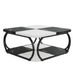 39 Inche 2-Tier Square Coffee Table with Metal Frame for Living Room - Image 23
