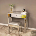 Mirrored Surface 1 Drawer Flip-up Desktop Writing Desk Vanity Desk Silver - Image 11