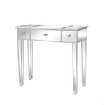 Mirrored Surface 1 Drawer Flip-up Desktop Writing Desk Vanity Desk Silver - Image 3