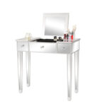 Mirrored Surface 1 Drawer Flip-up Desktop Writing Desk Vanity Desk Silver - Image 4