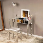 Mirrored Surface 1 Drawer Flip-up Desktop Writing Desk Vanity Desk Silver - Image 6