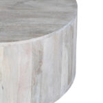 36 Inch Coffee Table, Handcrafted Drum Shape, Washed White Mango Wood - Image 6