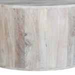 36 Inch Coffee Table, Handcrafted Drum Shape, Washed White Mango Wood - Image 7
