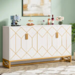 White Gold Buffet Cabinet with Storage Kitchen Sideboard Storage - Image 8