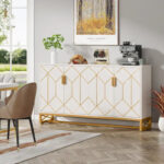 White Gold Buffet Cabinet with Storage Kitchen Sideboard Storage - Image 2