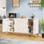 White Gold Buffet Cabinet with Storage Kitchen Sideboard Storage - Image 3