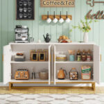 White Gold Buffet Cabinet with Storage Kitchen Sideboard Storage - Image 6