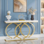 Gold Console Table, 55 inch Faux Marble Entryway Table Narrow Long Sofa Table - Image 3