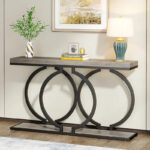 Gold Console Table, 55 inch Faux Marble Entryway Table Narrow Long Sofa Table - Image 4