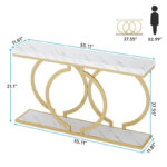 Gold Console Table, 55 inch Faux Marble Entryway Table Narrow Long Sofa Table - Image 14