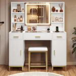 Makeup Vanity Set with Lights in 3 Colors Glass Desktop - Image 16