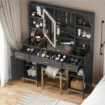 Makeup Vanity Set with Lights in 3 Colors Glass Desktop - Image 6
