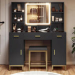 Makeup Vanity Set with Lights in 3 Colors Glass Desktop - Image 7