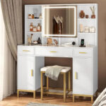 Makeup Vanity Set with Lights in 3 Colors Glass Desktop - Image 9