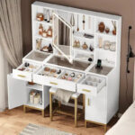 Makeup Vanity Set with Lights in 3 Colors Glass Desktop - Image 14