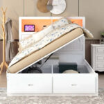Wood Queen Size Hydraulic Platform Bed with Storage LED Headboard - Image 38