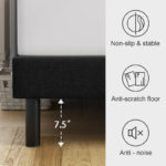Bed Frame with Upholstered Headboard, Gray Metal Frame Wooden Slats Support. - Image 3