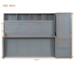 Queen Size Murphy Bed Wall Bed with Closet and Drawers,Gray - Image 6